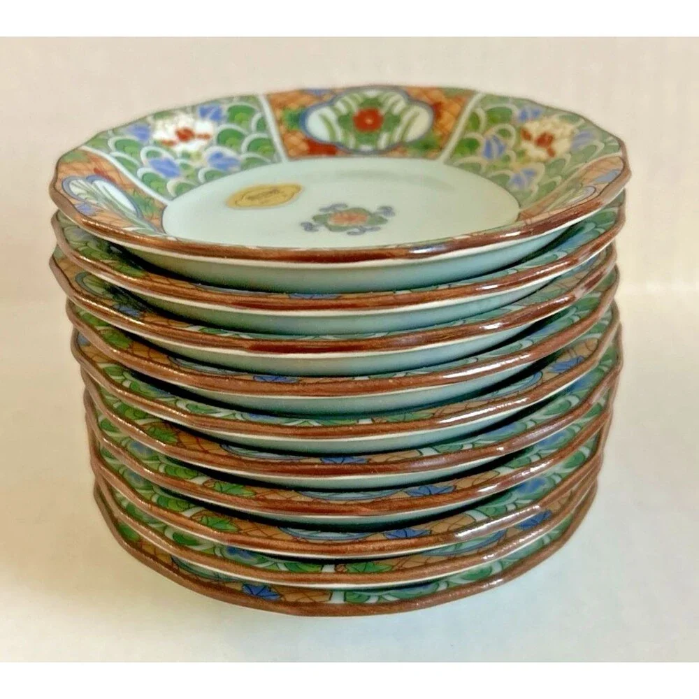 Vintage Ranchant Arita Ware Small Plates Set of 10 Nabeshima Island Pattern